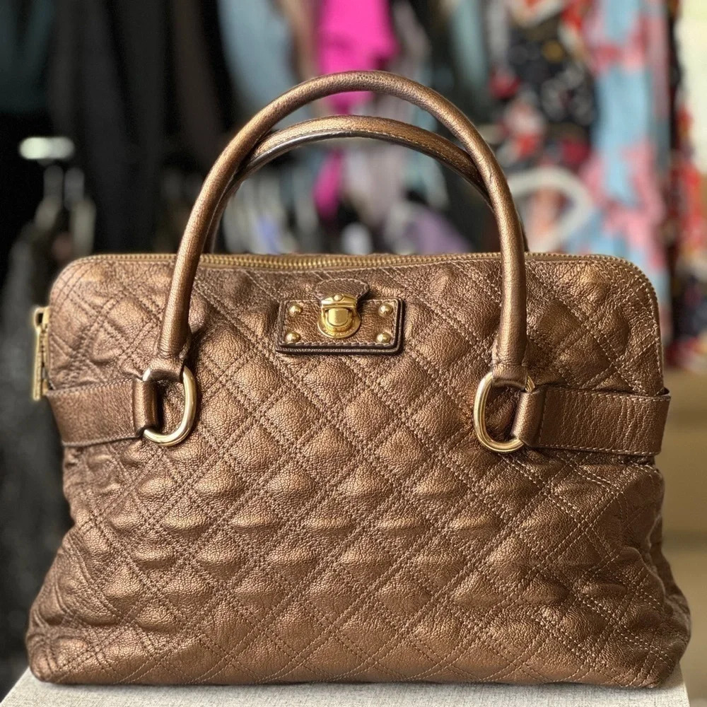 Vintage Marc Jacobs Quilted Satchel in Bronze Metallic - Made in Italy - Rare